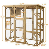 Grepatio Cat Enclosure Large Outdoor Catio Wooden Cat House with Weatherproof, Cat Cage Condo Indoor Playpen with Platform and Small House (Natural) Grepatio
