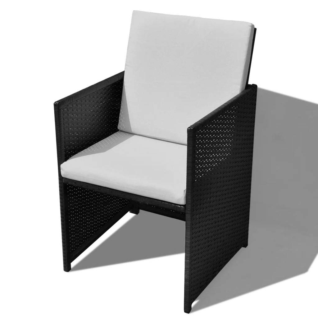 FAMIROSA 11 Piece Outdoor Dining Set Poly Rattan and Acacia Wood Black FAMIROSA