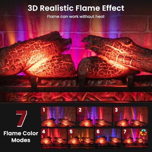 ORALNER 27” Electric Fireplace with Mantel, 3-Sided Glass View, Wooden Surround Firebox, Freestanding Fireplace Heater w/ 7 Flame Colors, Remote & 6H Timer, Overheat Protection, 1400W (White) ORALNER