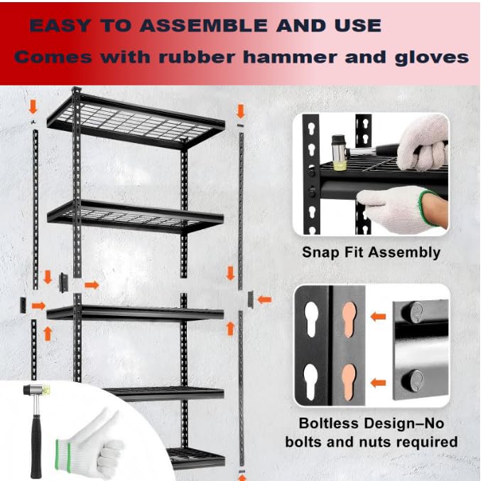 LI JIU HOME 5 Tire Storage Shelving Heavy Duty Garage Shelves 2000LBS Load Bearing, Full Metal Shelving Units, Durable Construction, Adjustable Shelves, Easy Assembly, 36''W x 16''D x 72''H LI JIU HOME