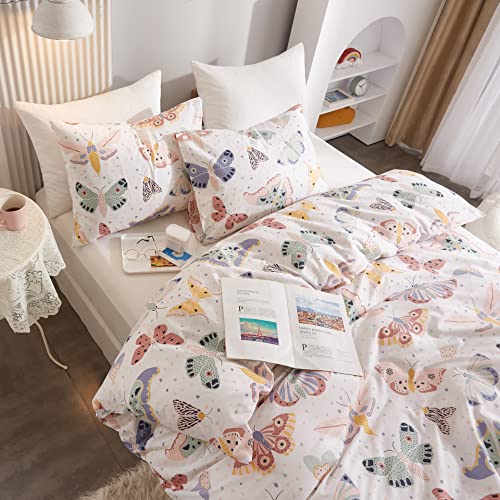Ivellow Twin Duvet Cover Kids 100% Cotton Butterfly White for Cute Bedding Set 3Pcs Ultra Soft Breathable Patterned Cartoon Comforter Boys Girls Toddler Teen Ivellow