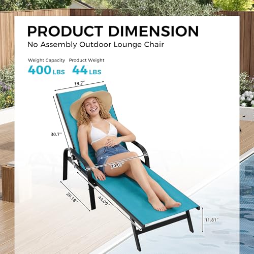 Garvee Outdoor Lounge Chair, Adjustable Patio Reclining Chaise with Textilene Fabric, Pool Lounge Chair with 5-Position Backrest for Patio, Garden, Poolside & Balcony,Sky Blue Set of 2