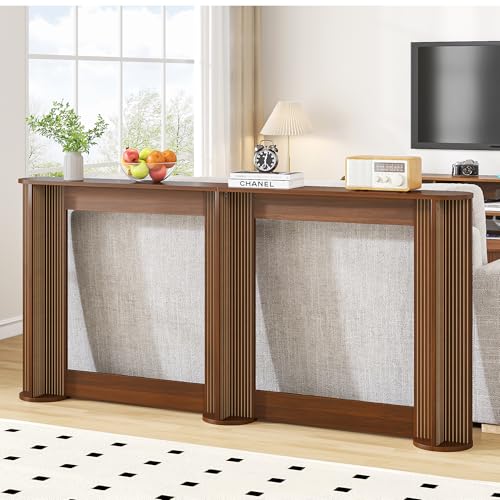 71 Inch Narrow Console Table Behind Couch, Mid-Century Modern Fluted Skinny Entryway Table, Long Slim Sofa Table for Hallway, Living Room, Wood, Brown, Walnut Xyulmeo