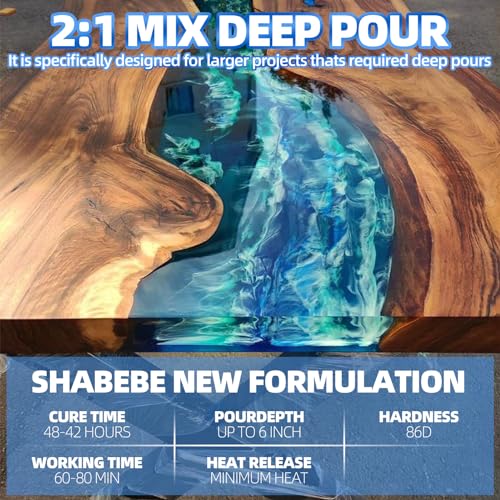 Shabebe Deep Pour Epoxy Resin 1.5 Gallon [2024 Upgrade], Up to 6" Pour Depths Epoxy Resin, Bubble Free & Super-Gloss Flow Casting Resin, UV Resistant Epoxy for Wood Table, River Table, Countertops Shabebe
