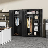 Greenvelly Metal Storage Cabinet with 2 Doors, Black 72” Steel Storage Wardrobe Cabinet, Employees Locker Closet Clothing Coat Steel Wardrobe Cabinet with Hanging Rod for Garage, Gym, Home Office Greenvelly