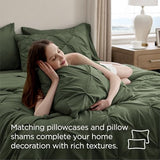 Bedsure Queen Comforter Set Olive Green - Bed in a Bag Queen Size Bedding 7 Pieces, GentleSoft™ Pintuck Bed Set Gift for Family, Pinch Pleat All Season Comforter with Sheets, Pillowcases & Shams Bedsure