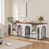 71" Large Dog Crate Furniture for 2 Dogs, Wooden Double Dog Crate, Indoor Dog Kennel TV Stand with Divider and Cushion for Large Medium Dogs, White/Brown GarveeLife