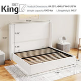 Jocisland King Size Bed Frame with Storage - Upholstered Lift Platform Bed, Wingback Headboard, Hydraulic System, No Box Spring Needed, Wood Slats Support, White Jocisland