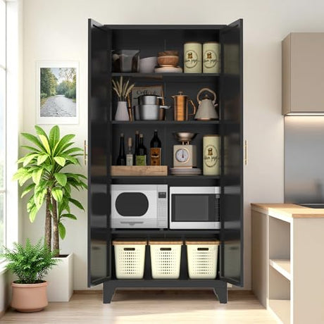 Ball & Cast 71″Tall Freestanding Kitchen Pantry Cabinet,Versatile Metal Storage Cabinet w/Adjustable Shelves & Doors,Pantry Cabinet for Kitchen and Dining Room,Black Ball & Cast