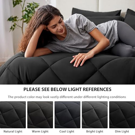 Love's cabin Twin Comforter Set Black, 5 Pieces Twin Bed in a Bag, All Season Bedding Sets with 1 Comforter, 1 Flat Sheet, 1 Fitted Sheet, 1 Pillowcase and 1 Pillow Sham Love's cabin