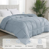 Peace nest Queen Size Goose Feather Fiber and Down Comforter Fluffy Duvet Insert All Season Hotel Luxury Bedding Comforters Soft Medium Warmth 88x88 Inches Light Grey Peace nest