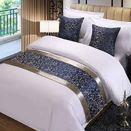 Twelve Luxury Blue Bedding Runner Home Decorative Bed End Scarf for Hotel Wedding Room Single Twelve