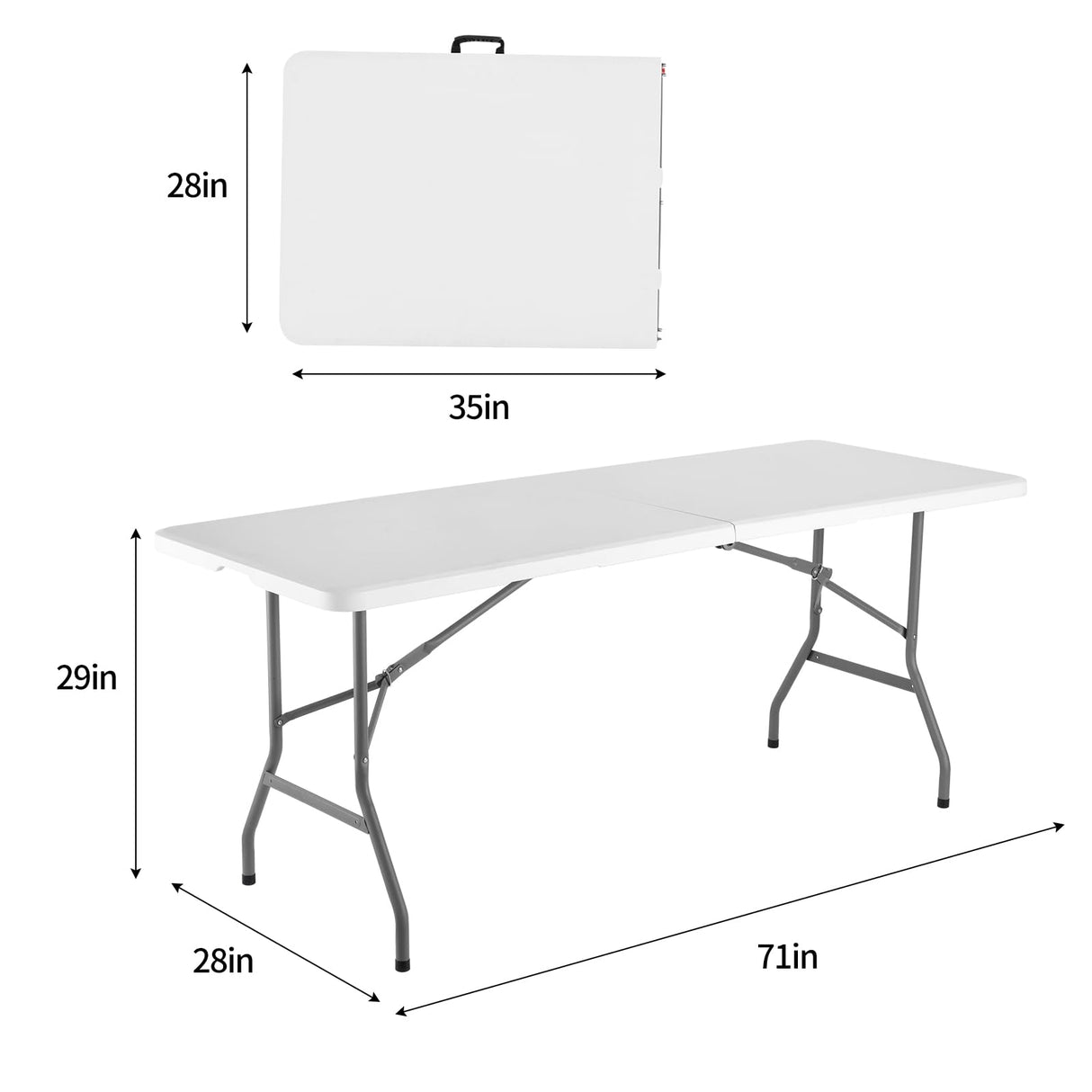 WGCTEK 6ft Plastic Folding Table, Lightweight Outdoor Foldable Table for Party, Hiking, Patio, Banquet, Wedding, Camping with Easy Carrying Handle - White WGCTEK