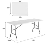 WGCTEK 6ft Plastic Folding Table, Lightweight Outdoor Foldable Table for Party, Hiking, Patio, Banquet, Wedding, Camping with Easy Carrying Handle - White WGCTEK
