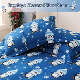 JSD Blue Penguin Snowflakes Kids Duvet Cover Set Twin Size, 2 Piece Printed Comforter Cover with Pillow Sham Zipper Closure, Comforter Not Included JSD