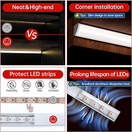 Cefrank Shelf Lights 4X 12 Inches V-Shape LED Light Bars for Display Showcase Bookshelf Cabinet - 1200lm 12W - Warm White 3000K Cefrank