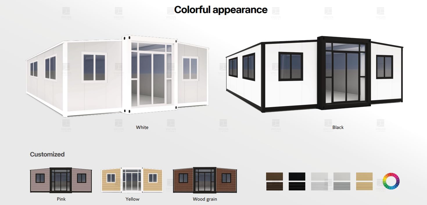 Generic Prefab Expandable Container, Folding House,(19 x 20FT) Container Guest House Building Tiny Home Modern Sturdy Portable Prefabricated Houses to Live in, white - WoodArtSupply