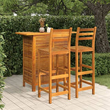 vidaXL Solid Acacia Wood Patio Bar Set - 3 Piece Outdoor Dining Ensemble with Oil Finish, Elegant 2 Shelf Bar Table, and Comfortable Stools vidaXL
