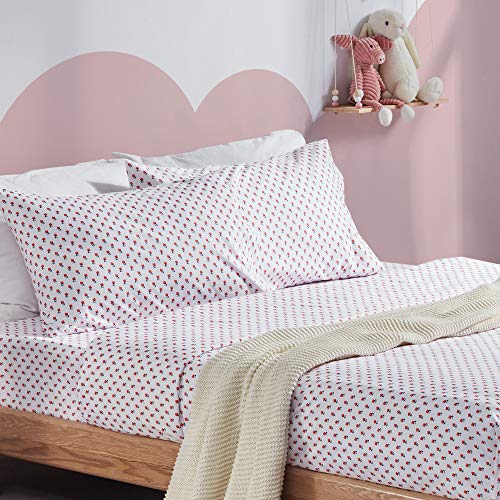 SLEEP ZONE Kids Printed Twin Bed Sheets Set 3-Piece - Super Soft & Cute Kids Sheet Set with Flat Sheet, Fitted Sheet, Pillowcase (Twin, Little Bouquet Red) SLEEP ZONE