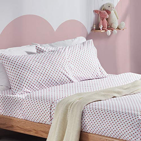 SLEEP ZONE Kids Printed Twin Bed Sheets Set 3-Piece - Super Soft & Cute Kids Sheet Set with Flat Sheet, Fitted Sheet, Pillowcase (Twin, Little Bouquet Red) SLEEP ZONE