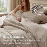 Bedsure 100% Washed Cotton Duvet Cover Queen Size - Frosted Almond Minimalist Cotton Duvet Cover Linen Like for All Seasons - GentleSoft™ Plain Simple Bedding, Frosted Almond, Queen, 90"x90" Bedsure