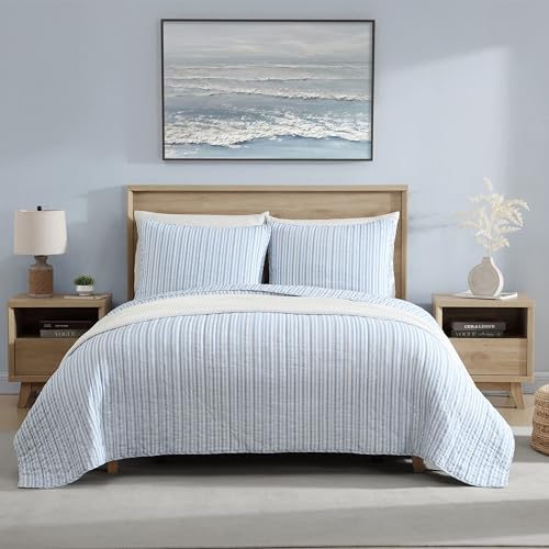 Nautica - Twin Quilt Set, Reversible Cotton Bedding with Matching Sham, Casual Home Decor for All Seasons (Coleridge Stripe Light Blue, Twin) Nautica