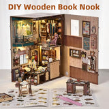 fifijoy Book Nook Kit, LED 3D Wooden Puzzle with Dust Cover, 460 Wooden Pieces, DIY Bookshelf Insert Decor Gifts for Book Lovers (Sewing Room)