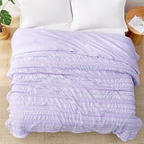 Cozy Bliss Seersucker Cooling Comforter Queen Size, Q-Max 0.45 Reversible Lightweight Cooling Blanket, Breathable Silk Smooth Summer Bedding Quilt for Hot Sleepers Night Sweats Purple Cozy Bliss