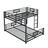 MERITLINE L-Shaped Metal Bunk Bed with Guardrails, Twin Over Full Bunk Bed Frame for Teens, Black MERITLINE