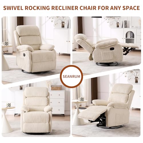 Adult 360° Rocking Recliner Chair，Nursery Rocker Reclining Chair with Side Pocket, a Comfy upholstered Single Sofa Armchair. Suitable for Living Room, Bedroom Nursing use, Velvet Fabric in Beige