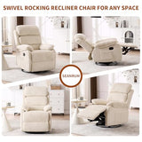 Adult 360° Rocking Recliner Chair，Nursery Rocker Reclining Chair with Side Pocket, a Comfy upholstered Single Sofa Armchair. Suitable for Living Room, Bedroom Nursing use, Velvet Fabric in Beige