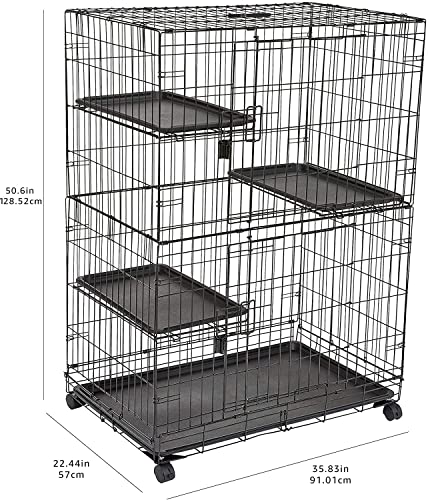 Amazon Basics Large 3-Tier Cat Durable,Pliable Cage Playpen Box Crate Kennel - 35.8"L x 22.4"W x 50.6"H, Black