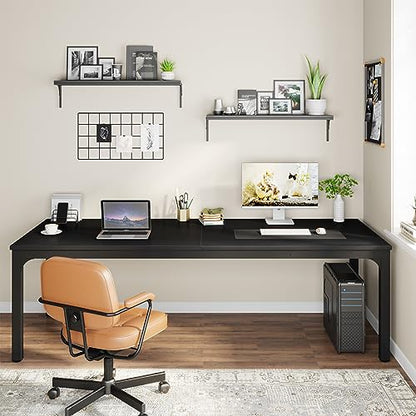 LITTLE TREE 78.7 Inches Extra Long Two Person Office Desk,Double Workstation for Home Office,Black - WoodArtSupply