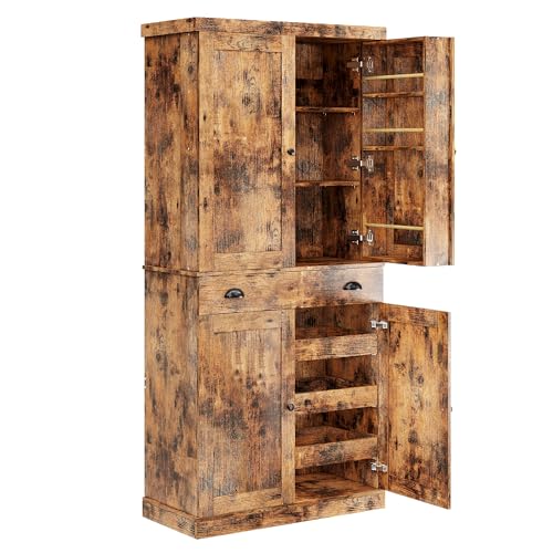 IRONCK Kitchen Pantry Cabinet with Sliding Storage Rack and 6 Hanging Shelves, 72" Height Tall Freestanding Cupboard for Living Room, Dining Room, Laundry, Vintage Brown - WoodArtSupply