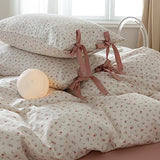 HighBuy Farmhouse Comforter Set Twin XL Botanical Floral Bedding Comforters for Teen Girls with 2 Bowknot Bow Tie Pillowcases Fluffy Soft Coquette Boho Comforter Cozy,Comfy Striped Comforter HighBuy