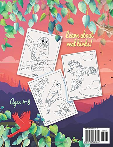 Bird Coloring Book For Kids: 40 Unique and Fun Images of Birds from North America and Around The World, Ages 4-8 Majosta
