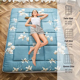 MAXYOYO Floral Printed Futon Mattress, Padded Japanese Floor Mattress Quilted Bed Mattress Topper, Extra Thick Folding Sleeping Pad Breathable Floor Lounger Guest Bed for Camping Couch, Queen Size MAXYOYO