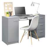 Madesa Computer Desk with 3 Drawers, 1 Door and 1 Storage Shelf, Wood Writing Home Office Workstation, Office Desk with Drawers - 30” H x 18” D x 53” W - Grey Madesa
