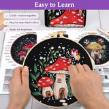 Uniartfy 3 Sets Embroidery Kit for Adults Beginners, Needlepoint Kits Cross Stitch, Hand Embroidery Starter Kit with Mushroom Stamped Patterns, Hoop, Tools, Colorful Threads with Needles, Instructions