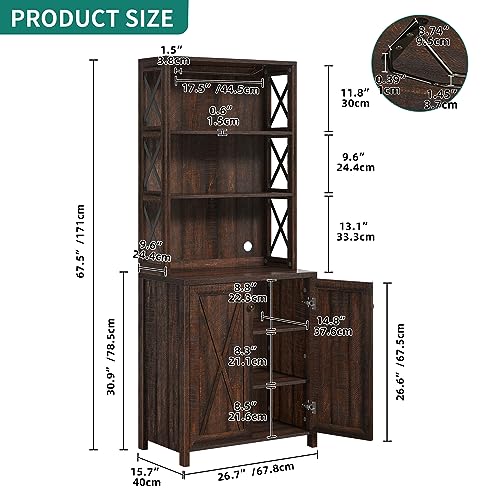 YITAHOME Bar Wine Cooler, 67" Tall Kitchen Storage Cabinet with Wine Rack, Open Storage Shelves, Farmhouse Kitchen Storage Cabinet with Wooden Doors for Living Room, Living Room, Brown - WoodArtSupply