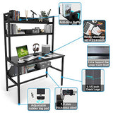 Aquzee 47-Inch Modern Ergonomic Computer Desk with Hutch and Storage Shelves in Black Aquzee