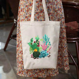 KABAKE Canvas Tote Bag Embroidery Kit for Beginners, Arts and DIY Crafts Starter Kit, Includes Stamped Bag, Threads, Tools (Beige With Cactus)