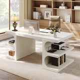 Tribesigns White Executive Office Desk, 63" Computer Desk with Storage Shelves, Modern Wood Study Writing Table, Large Workstation Business Furniture for Home Office (Table Only) Tribesigns
