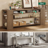 ANGRYWIN 71.8 Inch Extra Long Console Table with Drawers, Farmhouse Long Console Table with Shelves & Built-in Outlets, Entryway Table with Storage for Living Room, Entryway, Hallway, Brown ANGRYWIN