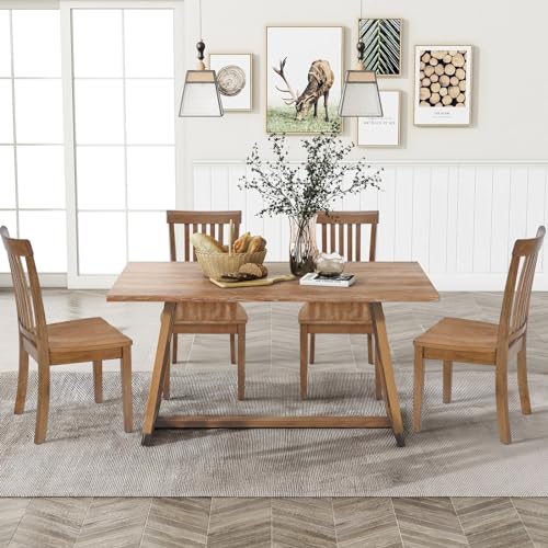 COLAMY Wooden Dining Room Chairs Set of 6, Spindle High Back Windsor Kitchen Side Chair, Farmhouse Dining Chairs for Kitchen, Dining Room, Light Brown COLAMY