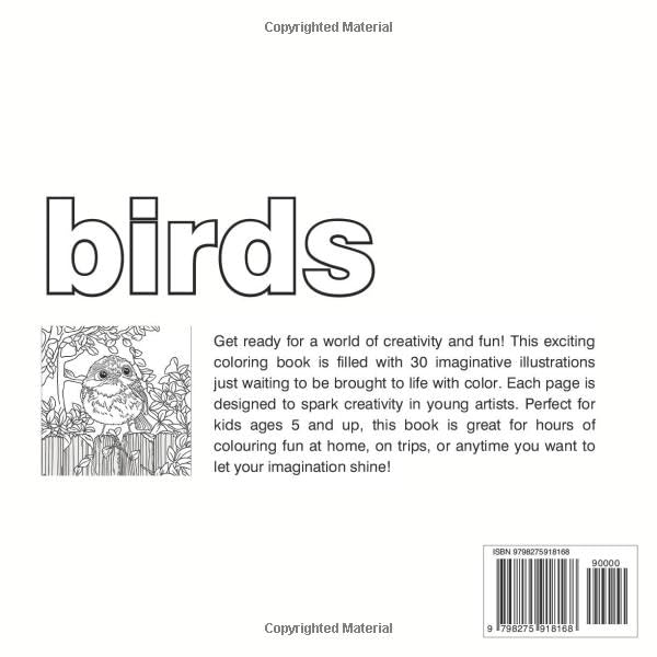 Birds Coloring Book: 30 Illustrations WoodArtSupply
