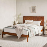 Walker Edison Queen Transitional Vertical Slatted Headboard Solid Wood Bed, Queen Size, Brown Walker Edison