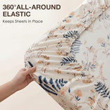 JSD Boho Floral Printed Sheet Set King Size, 4 Piece, Soft Botanical Pattern Microfiber Sheets Extra Deep Pocket JSD