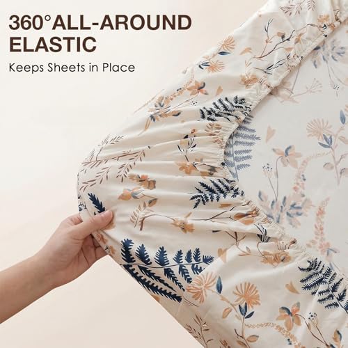 JSD Boho Floral Printed Sheet Set Twin Size 3 Piece, Soft Botanical Pattern Microfiber Sheets Extra Deep Pocket JSD