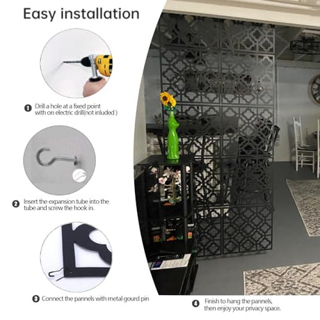 Stepstall 12 Pcs PVC Hanging Room Divider,Thick Decorative Flower Design Room Divider Partitions Panel Screen for Decorating Bedroom Dining Kitchen Office Studio Restaurant Hotel Decor Stepstall